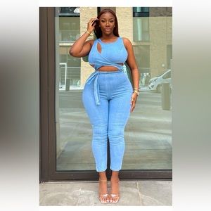 Denim Jumpsuit with Cut outs